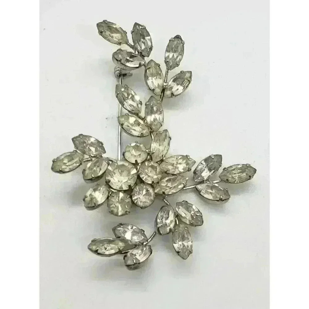 Vintage Clear Rhinestone Brooch Rare Large Spray High Quality unsigned Simpson ?